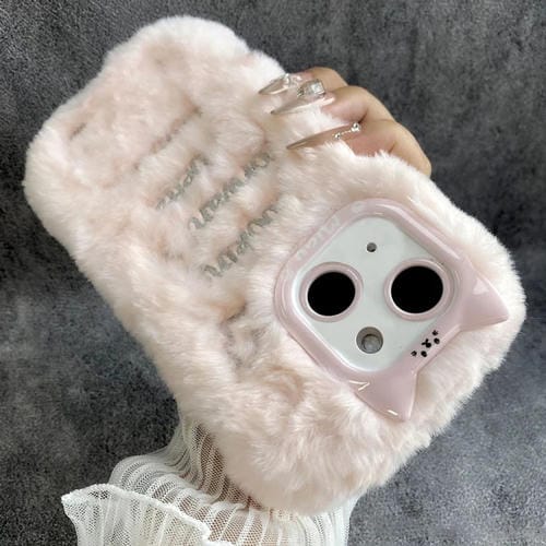 Funda de Silicona con Bordado de Felpa para iPhone 15 Plus (Rosa)