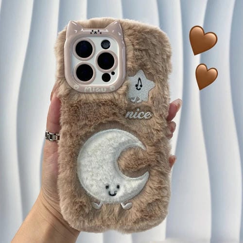 Funda de Silicona para iPhone 16 Pro con Bordado de Peluche (Luna)