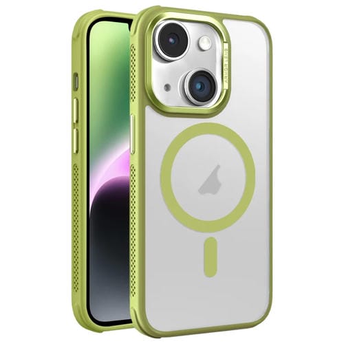 Estuche para Teléfono Magsafe iPhone 14 Marco de Lente Metal Esmerilado Sensación de Piel Enfriamiento Lateral (Verde)