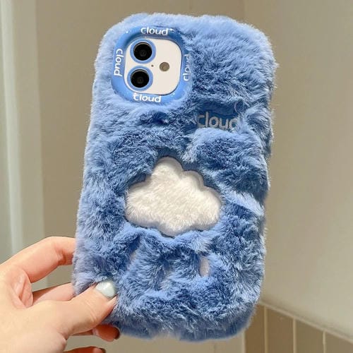 Funda TPU con Bordado de Felpa para iPhone 16 Plus (Azul y Blanco)