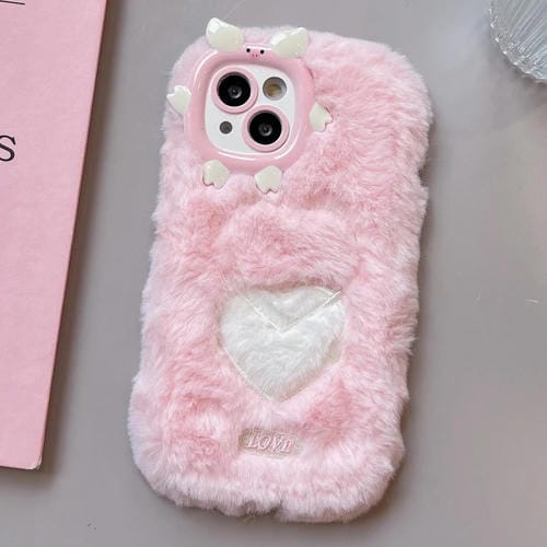Funda TPU iPhone 14 Bordado de Felpa Corazón de Base