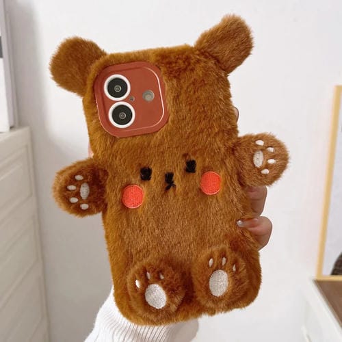 Funda para Teléfono iPhone 16 Plus con Osito de Peluche Sonriente en 3D (Marrón)