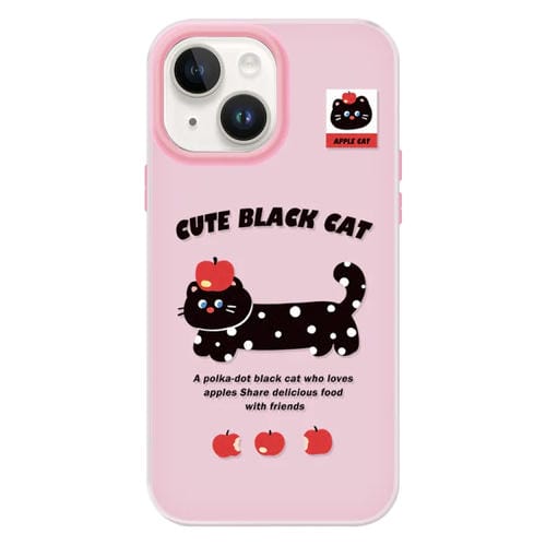 Funda híbrida TPU y PC para iPhone 15 Plus con tacto sedoso (Apple Black Cat Pink)