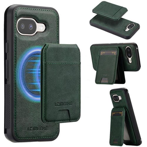 Funda para Google Pixel 9a LC.IMEEKE L3 con tarjetero RFID desmontable y Magsafe (verde)