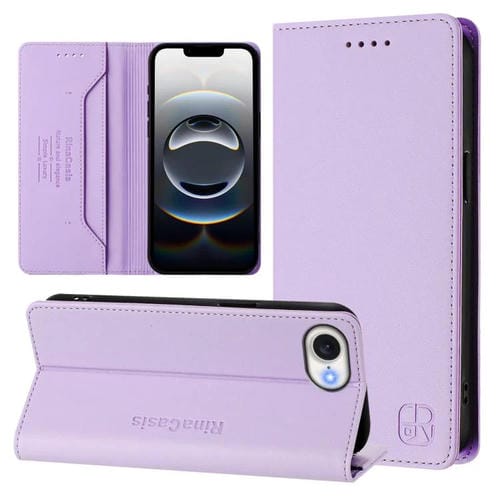 Funda de Cuero con Doble Pliegue y Succión Magnética para iPhone Se 2024 Rc01 (Morado Claro)