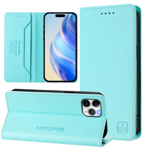 Funda de Cuero con Doble Pliegue y Succión Magnética para iPhone 11 Pro Max Rc01 (Verde Menta)
