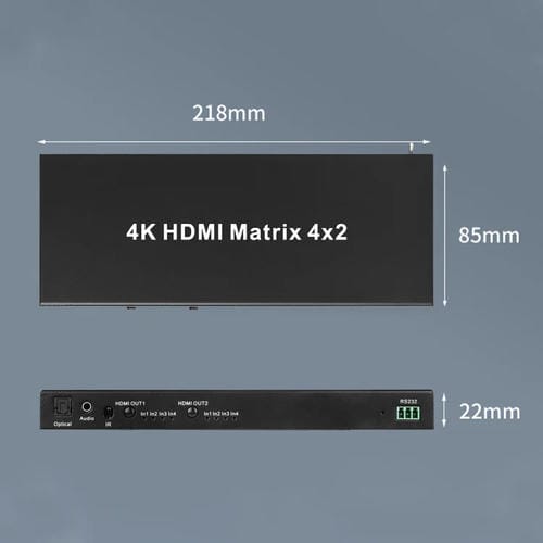 Conmutador de Matriz HDMI Measy Mt4342 4K 30 Hz 4 Entradas 2 Salidas con Conmutación sin Interrupciones (Negro) Enchufe Británico