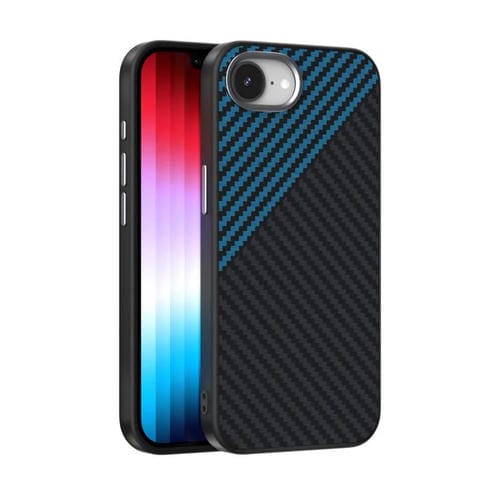 Funda para iPhone 16E Abeel C Carbon Fiber Series 6D Micro Relief Magsafe (Negra y Azul)