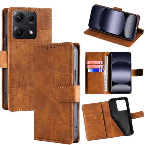 Funda de piel con cierre magnético y diseño de cocodrilo para Redmi Note 14S 4G (marrón)