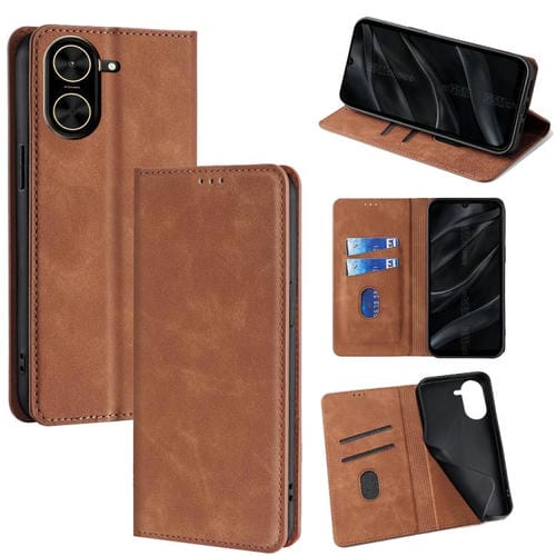 Funda de cuero magnética con textura de piel para Redmi A5 4G (171,7 mm) (marrón claro)