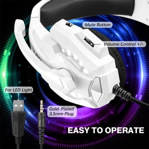 Auriculares Para Juegos Kotion Each G9000 Pro Supraurales Con Micrófono y Cable de 2,1 m (Blanco y Negro)