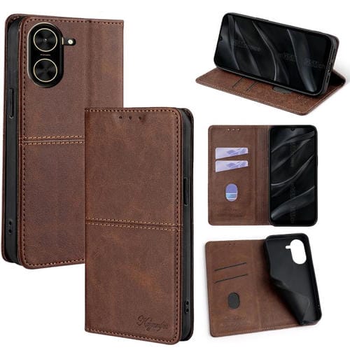 Funda magnética de cuero con textura de vaca para Redmi A5 4G (171,7 mm) (marrón oscuro)