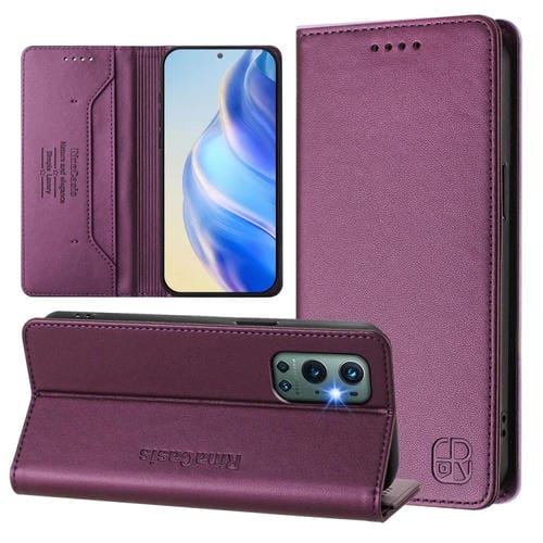 Funda de Cuero con Doble Pliegue y Succión Magnética Rfid para OnePlus 9 Pro Rc01 (Violeta)