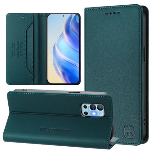Funda de Cuero con Doble Pliegue y Succión Magnética para OnePlus 9R y 8T Rc01 (Verde Oscuro)