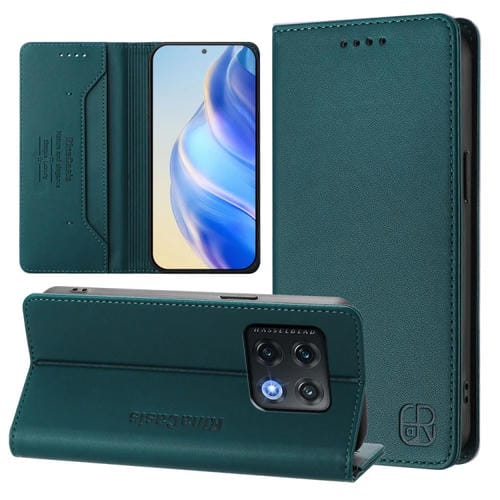 Funda de Cuero para OnePlus 10 Pro Rc01 con Doble Pliegue y Succión Magnética (Verde Oscuro)