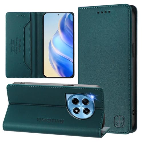 Funda de Cuero para OnePlus 12R Rc01 con Doble Pliegue y Succión Magnética Rfid (Verde Oscuro)