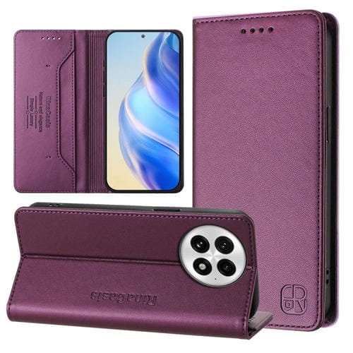 Funda de Cuero con Doble Pliegue y Succión Magnética Rfid para OnePlus 13 Rc01 (Violeta)