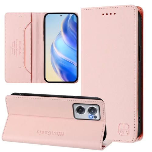 Funda de Cuero con Doble Pliegue y Succión Magnética Rfid para OnePlus Nord Ce 2 5G Rc01 (Rosa)