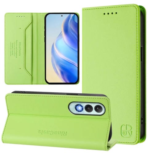Funda de Cuero con Doble Pliegue y Succión Magnética RFID para OnePlus Nord CE4 RC01 (Verde Hierba)