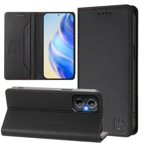 Funda de Cuero con Doble Pliegue y Succión Magnética para OnePlus Nord N20 5G Rc01 (Negra)