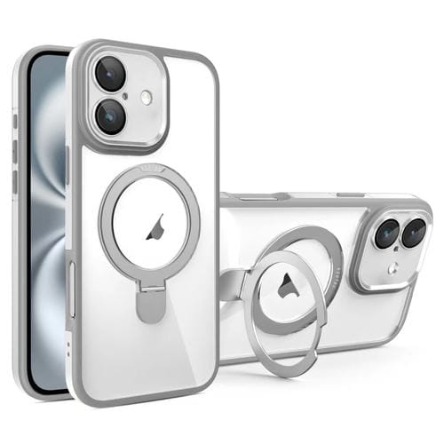 Funda para Teléfono Transparente con Soporte Magsafe y Película de Cobertura Total para iPhone 16 Plus (Gris y Blanco)