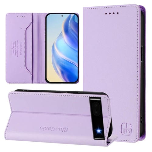 Funda de Cuero con Doble Pliegue y Succión Magnética Rfid para Google Pixel 6A Rc01 (Morado Claro)