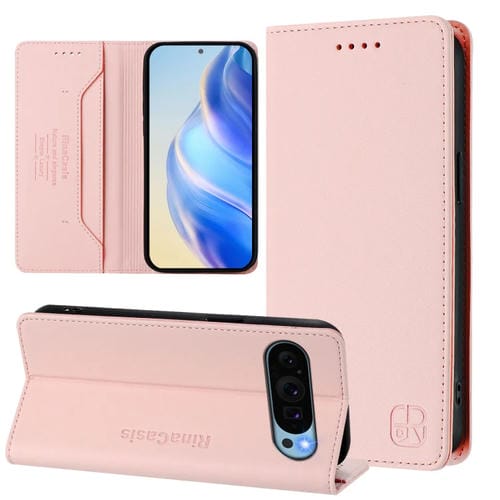 Funda de Cuero con Doble Pliegue y Succión Magnética RFID para Google Pixel 9 Pro XL Rc01 (Rosa)