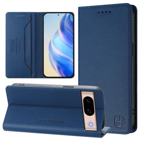 Funda de Cuero con Doble Pliegue y Succión Magnética Rfid para Google Pixel 8A Rc01 (Azul Oscuro)