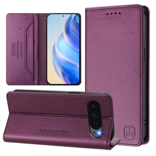 Funda de Cuero con Doble Pliegue y Succión Magnética Rfid para Google Pixel 10 Pro XL Rc01 (Violeta)