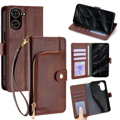 Funda de cuero con cremallera para Redmi A5 4G (171,7 mm) (marrón)