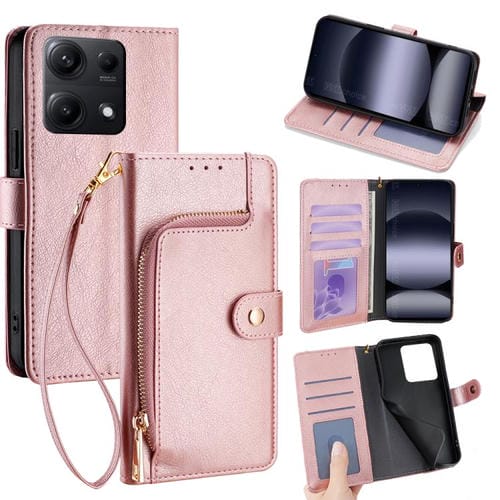 Funda de cuero con cremallera para Redmi Note 14S 4G (oro rosa)