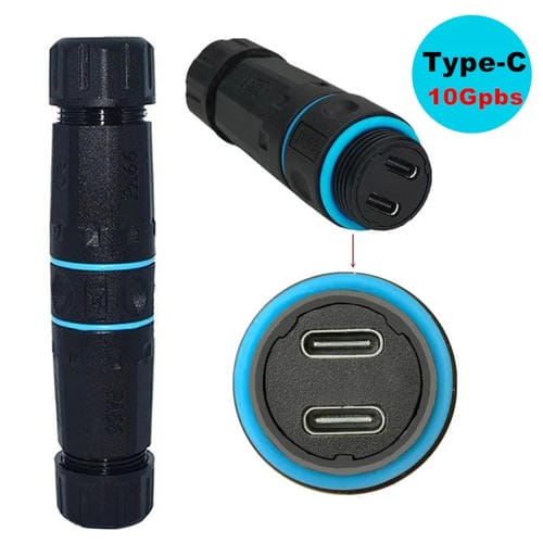 Adaptador de Acoplador Impermeable para Exteriores M20 con Conector Recto Tipo C de Dos Puertos y 10 Gbps