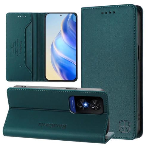Funda de Cuero con Doble Pliegue y Succión Magnética RFID para TCL 50 5G / Xe Nxtpaper 5G / Xe 5G Rc01 (Verde Oscuro)