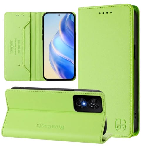 Funda de Cuero para Teléfono TCL 50 Se Rc01 con Doble Pliegue y Succión Magnética Rfid (Verde Hierba)