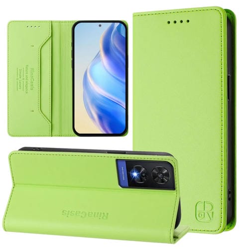 Funda de Cuero para Teléfono TCL 505 Rc01 con Doble Pliegue y Succión Magnética RFID (Verde Hierba)