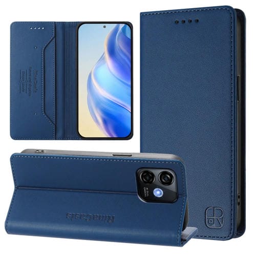 Funda de Cuero para Ulefone Note 16 Pro Rc01 con Doble Pliegue y Succión Magnética (Azul Oscuro)