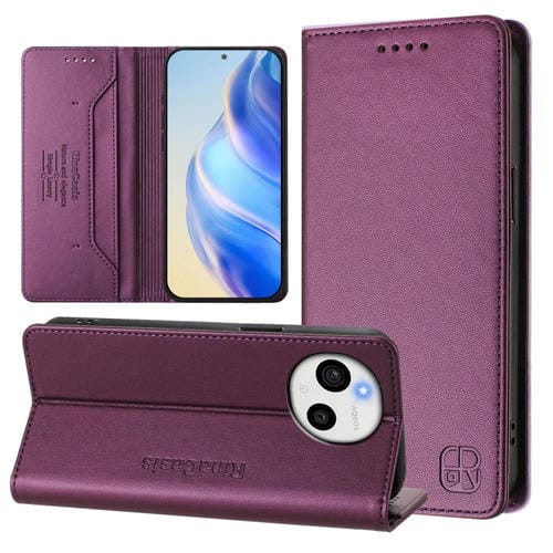 Funda de Cuero Rfid con Doble Pliegue y Succión Magnética para Sharp Aquos Sense9 Rc01 (Violeta)
