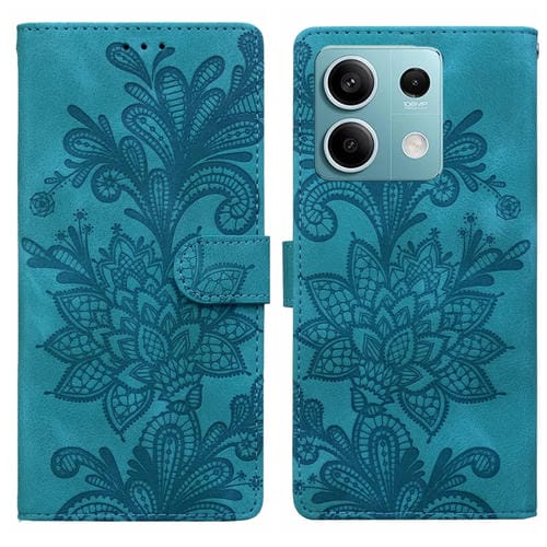 Funda de Teléfono con Hebilla Magnética de Pu con Encaje Floral En Relieve para Redmi Note 14 4G/5G con Correa para la Muñeca (Verde)