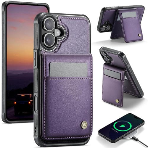 Estuche para Teléfono Jeehood J06 con Tarjetero Rfid Magsafe para iPhone 16 Plus (Morado)