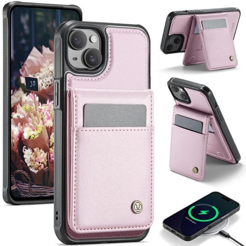 Funda de Pu para iPhone 14 Jeehood J06 con Tarjetero Rfid Magsafe Estilo Británico (Rosa)