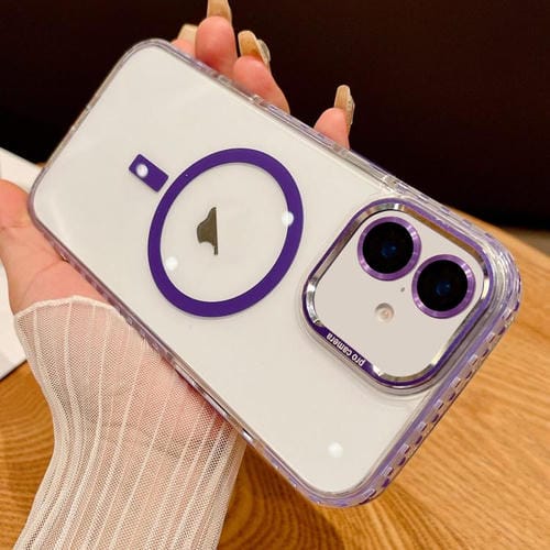 Funda Transparente Magsafe para iPhone 16 con Película para Lente (Morado)