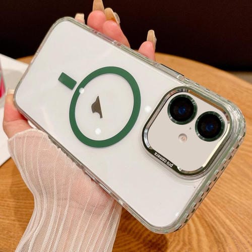 Funda Transparente Magsafe para iPhone 16 Plus con Película para Lente (Verde)