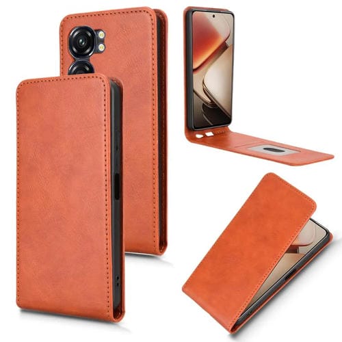 Funda de Cuero con Tapa Vertical Magnética para Oukitel C58 y C58 Pro (Marrón)