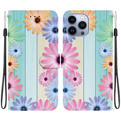 Funda de Cuero iPhone 12 Pro Max Dibujo Colores Textura Cristal (Girasoles)