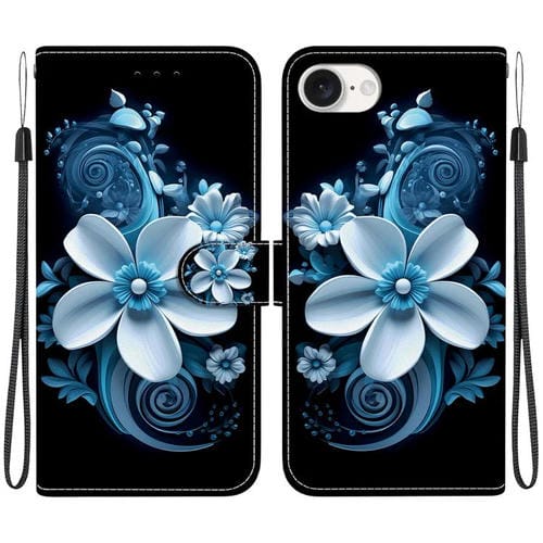 Funda de Cuero para iPhone 16E con Dibujo de Colores y Textura de Cristal (Orquídea Negra)