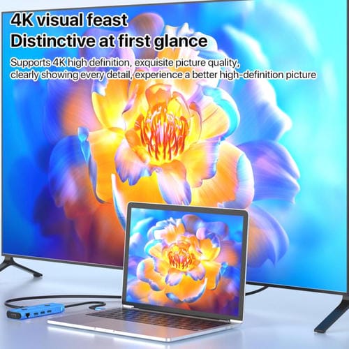 Adaptador concentrador USB-C YCE V261 13 en 1 con IA (Azul)