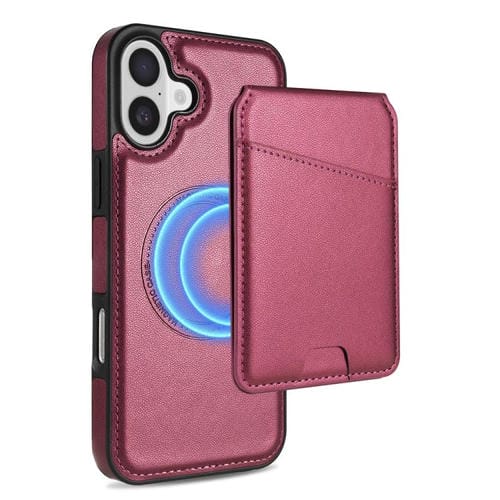 Funda para Teléfono Magsafe con Tarjetero Desmontable para iPhone 16 Plus (Rojo Vino)