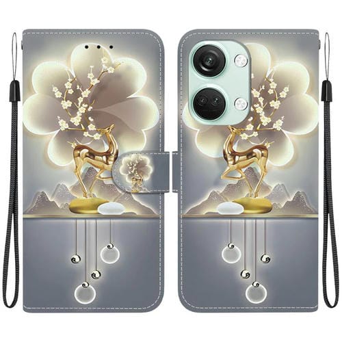 Funda de Cuero OnePlus Ace 2V 5G Nord 3 con Dibujo de Colores y Textura de Cristal (Ciervo Sika)