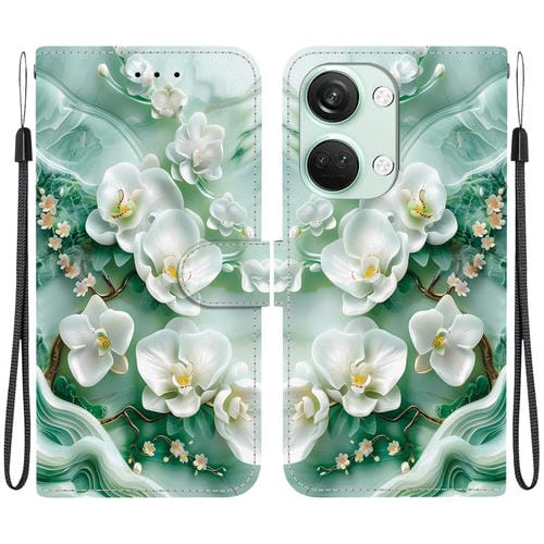 Funda de Cuero OnePlus Ace 2V 5G y Nord 3 con Dibujo de Colores y Textura de Cristal (Flores de Jade)