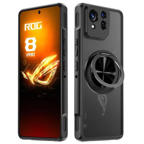 Funda híbrida TPU y PC con soporte anillo giratorio para Asus Rog Phone 8 Pro (Negro)